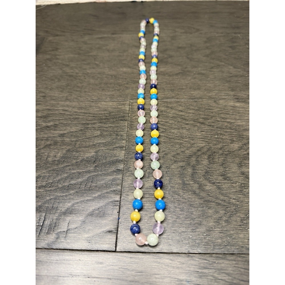 Vintage‎ Multi Color Gemstone Strand Necklace Quartz Beautiful
